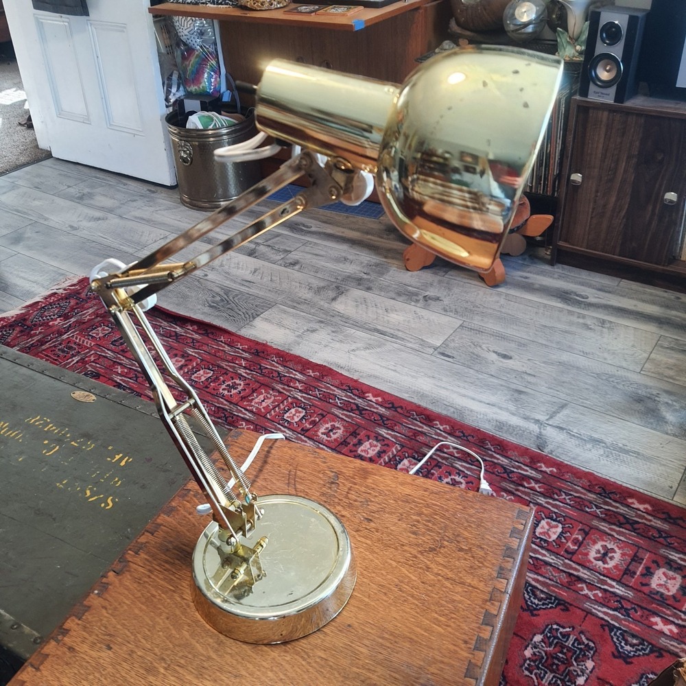 Vintage Polished Brass Swing Moving Arm Articulating Desk Table Lamp Light